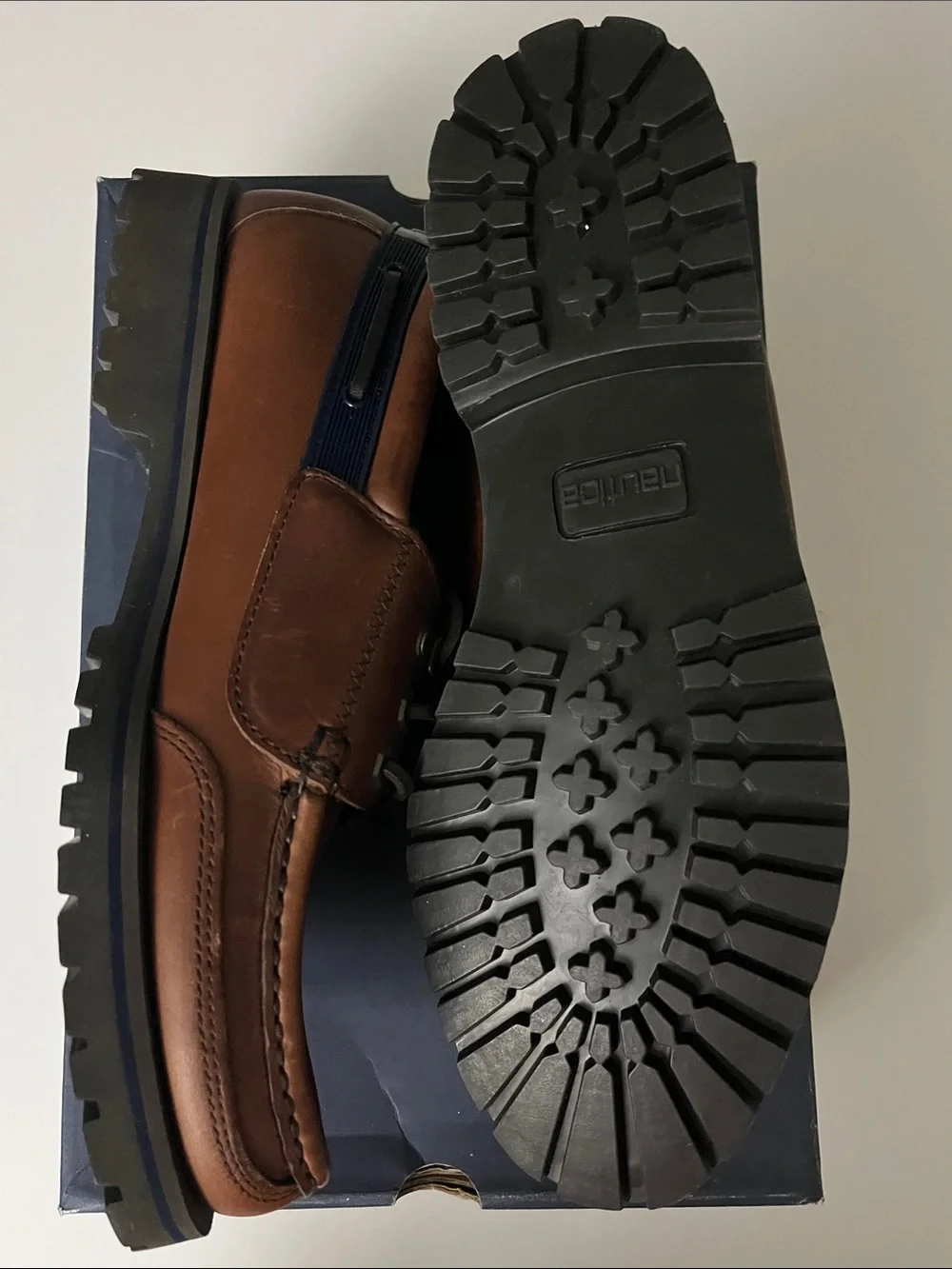 Nautica Men’s Brown Leather Boat Shoes - Classic Lace-Up